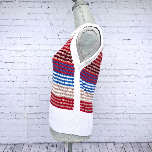 LOFT Multicolor Striped Cotton Blend Sleeveless Sweater Knit Top Size XS - Picture 4 of 9